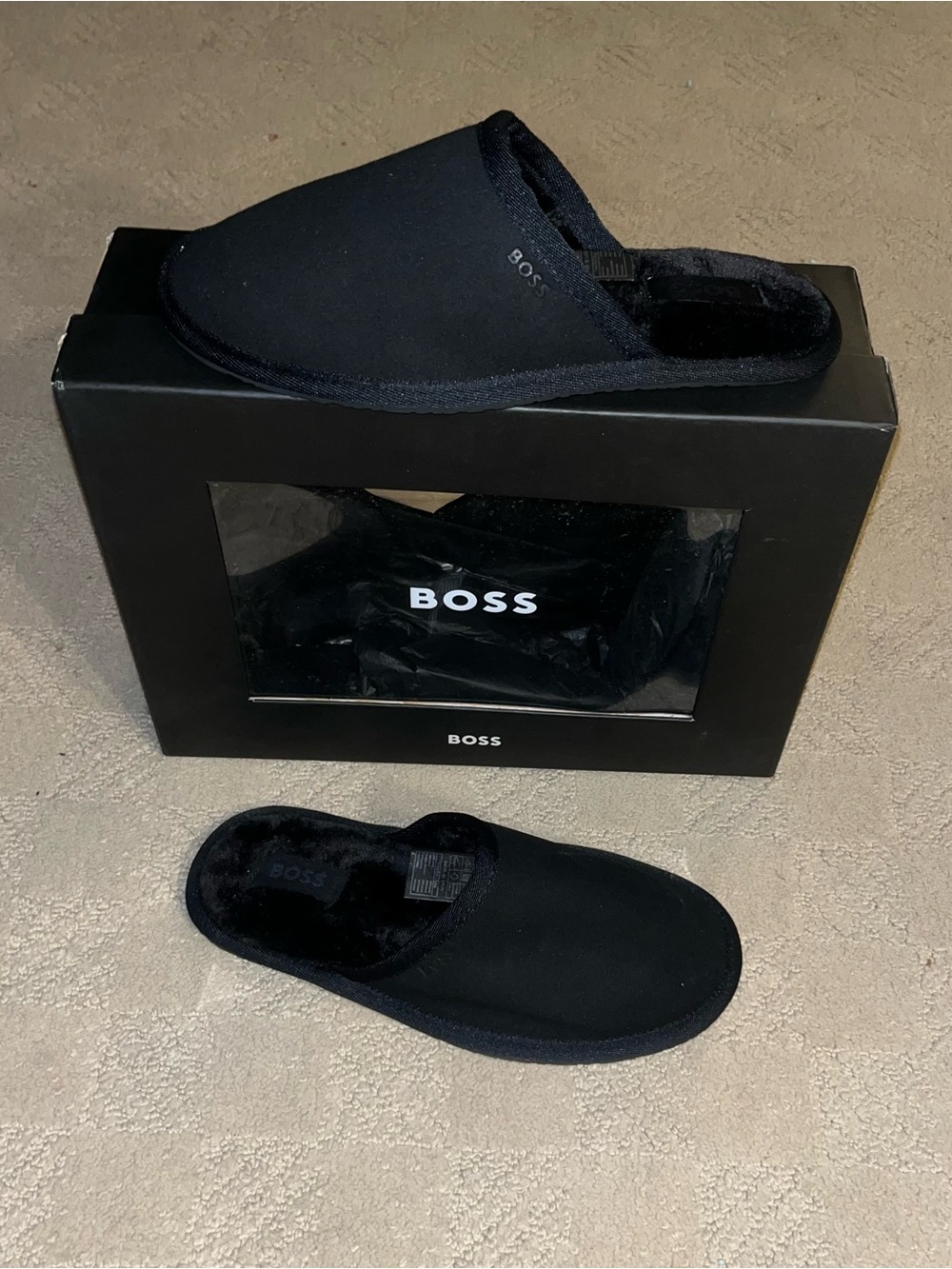Boss Faux Fur Lined Scuff Slippers All Black Men’s Size 7